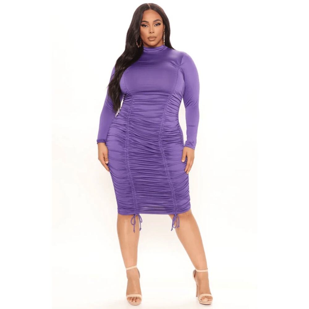 Plus BodyCon Party Purple Midi Dress  Purple Violet 2X 18/20 Ruched Spandex